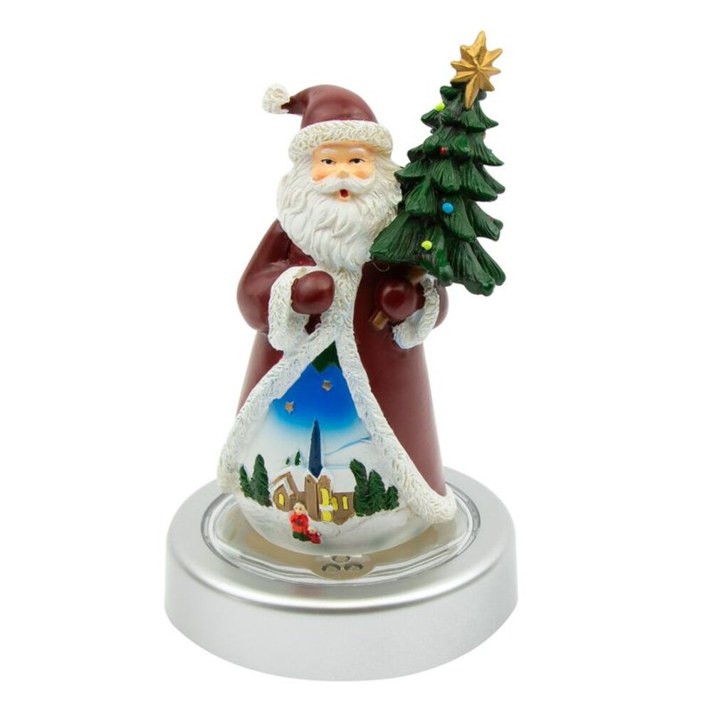 Santa with a Tree 5" Resin Figurine with Color Changing Illuminated Pedestal